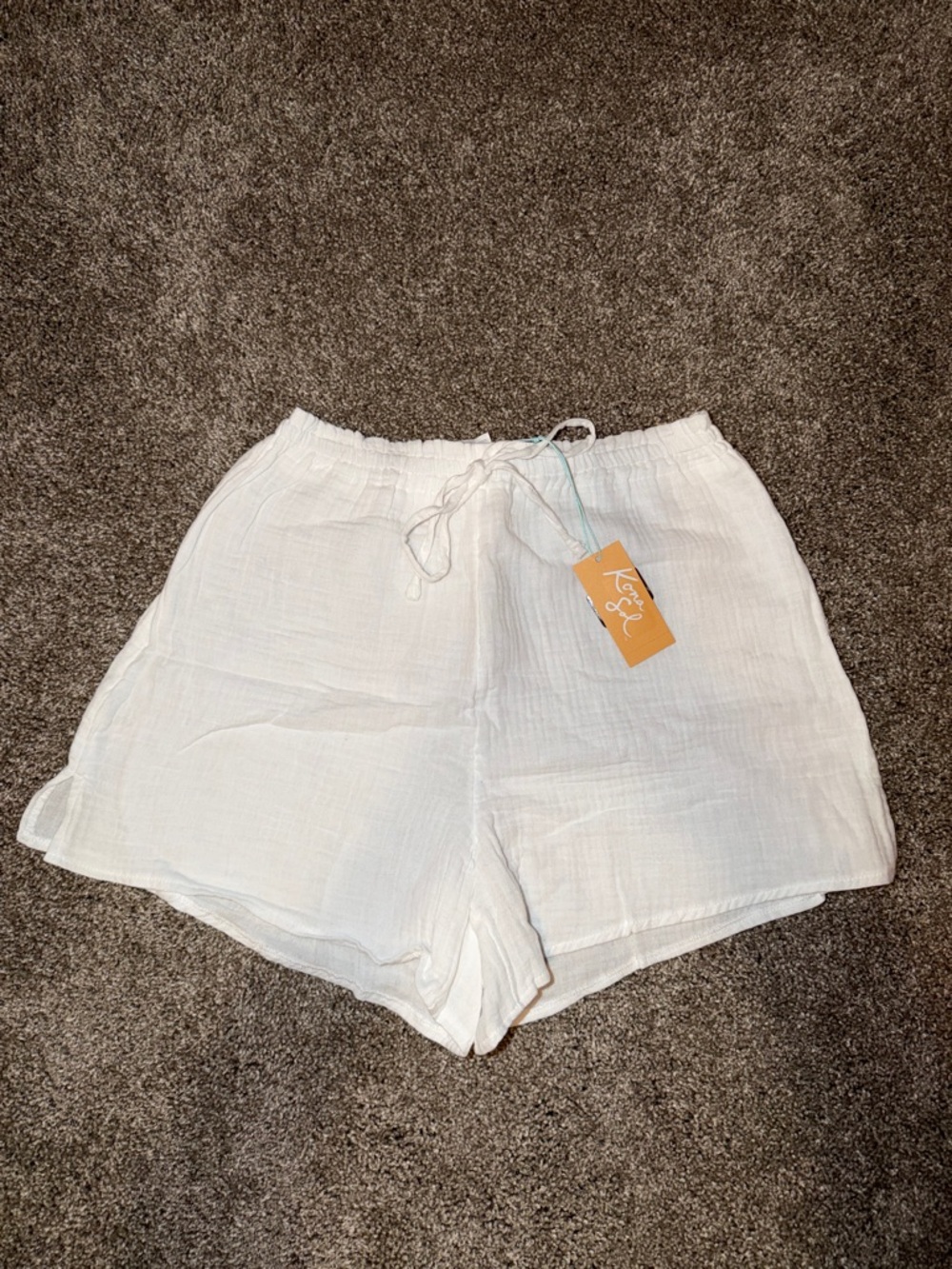 Kona Sol Gauze White High-Rise Swim Coverup Linen-Look Women's Shorts Small